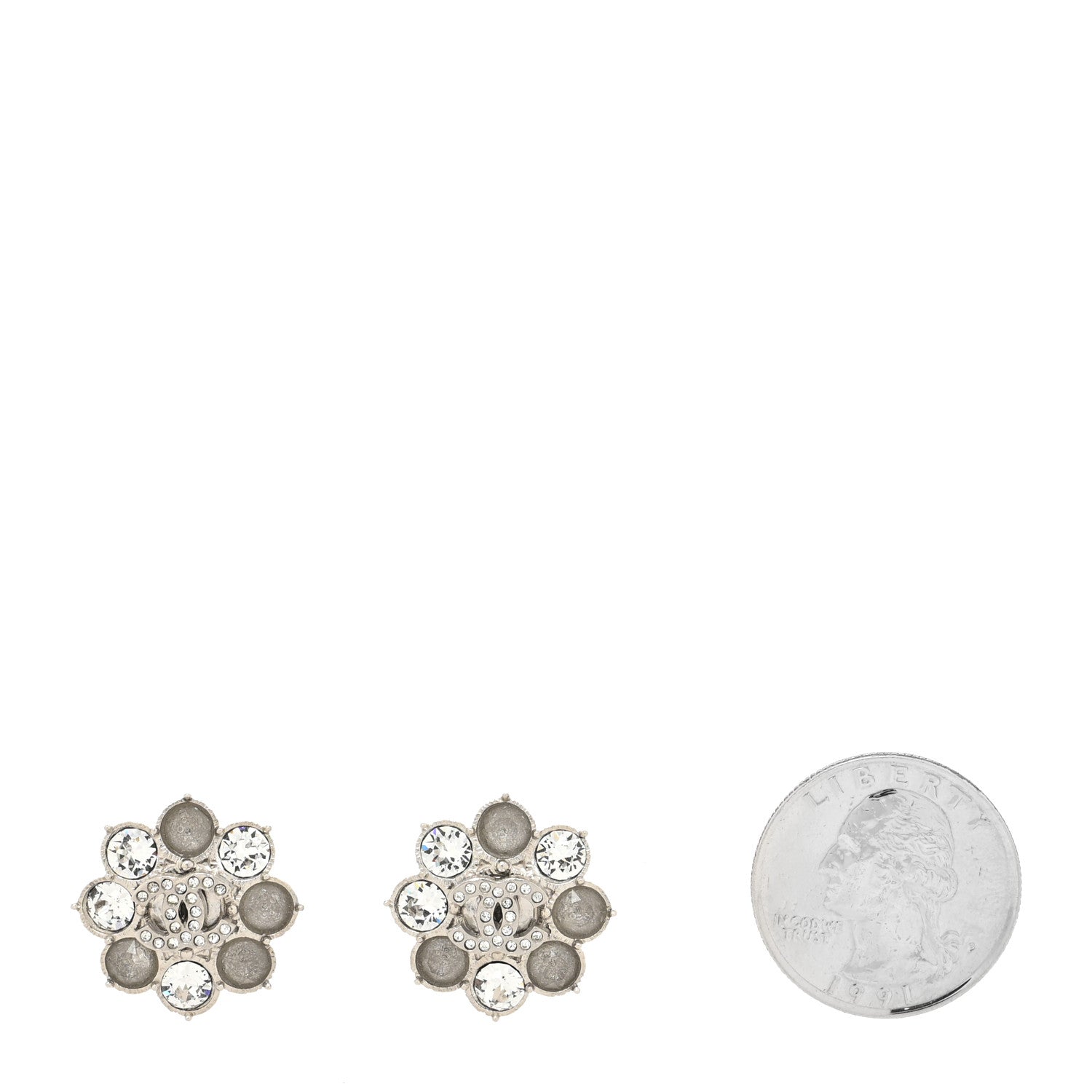 Chanel Crystal CC Flower Earrings Silver 2 of 4