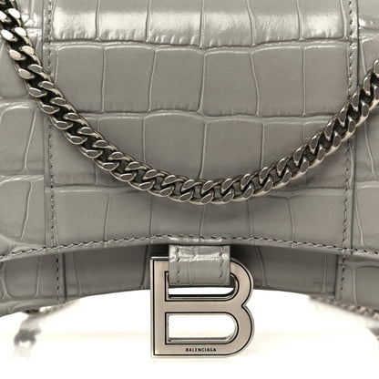Balenciaga Shiny Calfskin Crocodile Embossed Hourglass Chain Bag Balenciaga Steel Grey 8 of 10