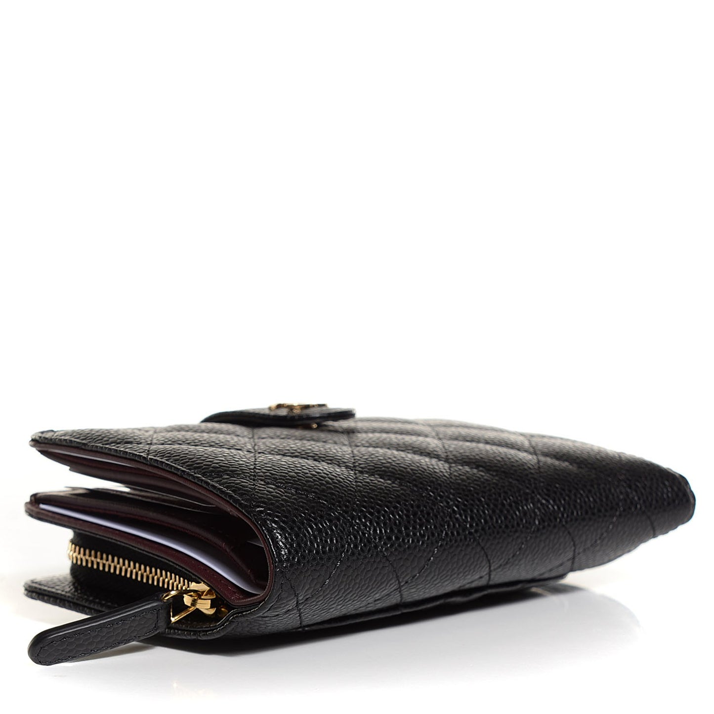 Caviar Quilted Zipped Pocket Wallet Black