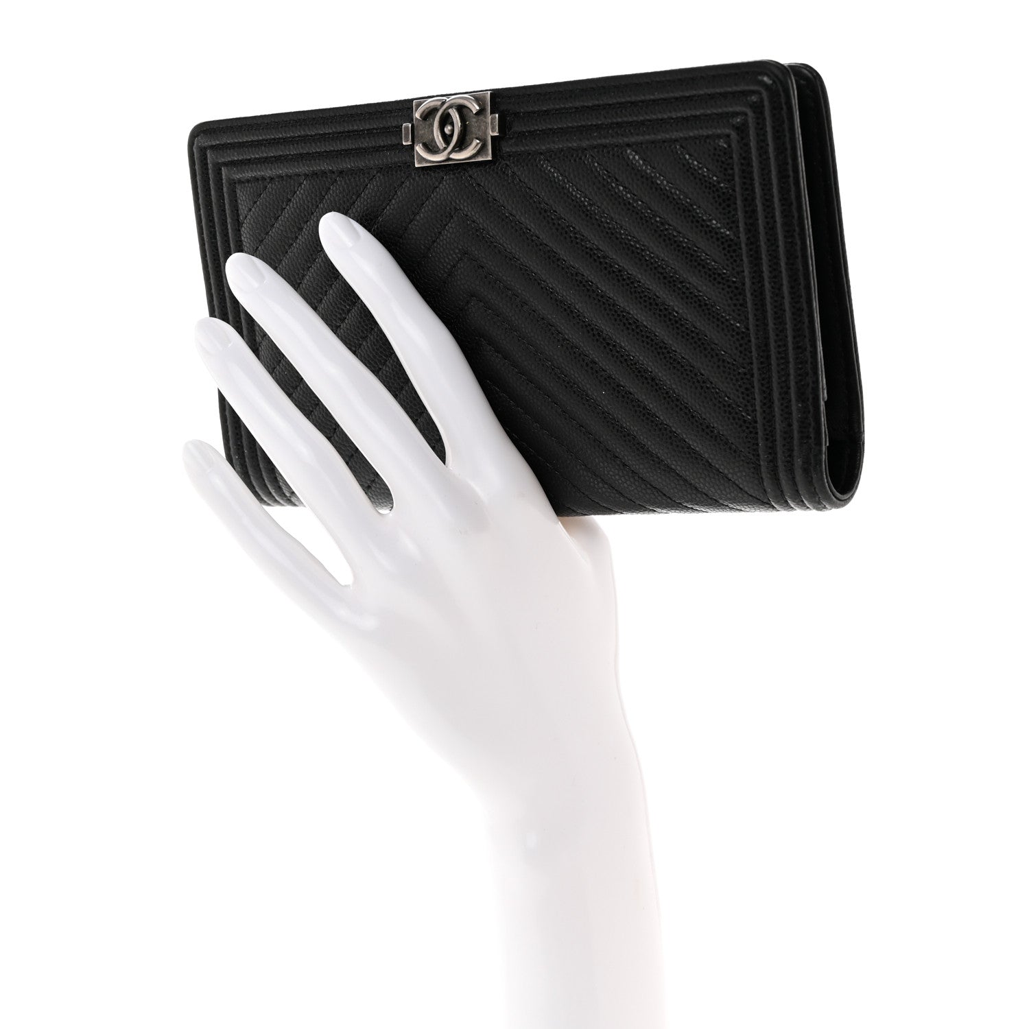 Chanel Caviar Chevron Quilted Boy Yen Wallet Black 2 of 9