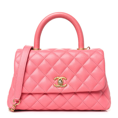 Chanel Caviar Lizard Embossed Quilted Mini Coco Handle Flap Pink 1 of 10