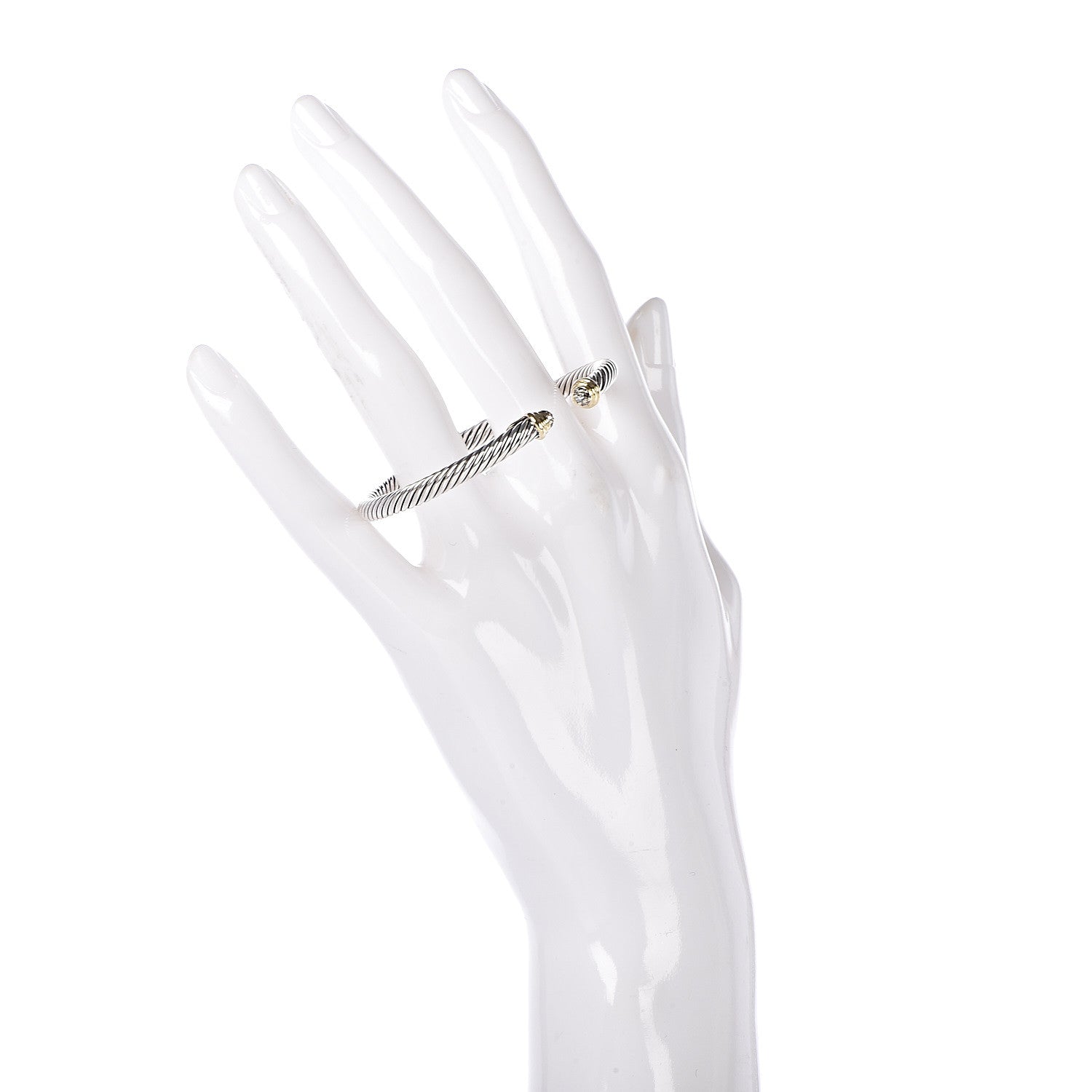 David Yurman Sterling Silver 18K Yellow Gold Diamond 4mm Cable Classics Bracelet 2 of 5
