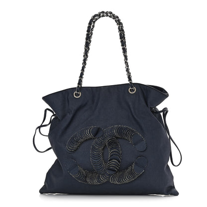 Chanel Denim Small CC Discus Tote Blue 1 of 10