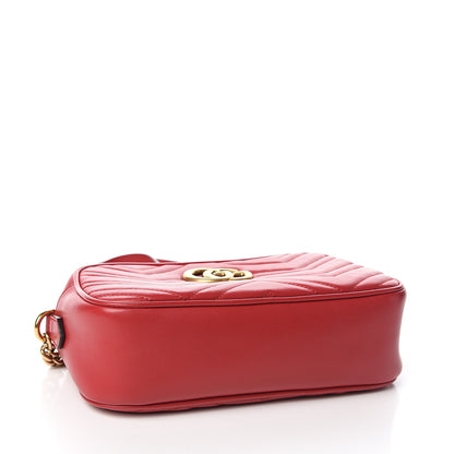 Gucci Calfskin Matelasse Small GG Marmont Chain Shoulder Bag Hibiscus Red 3 of 9