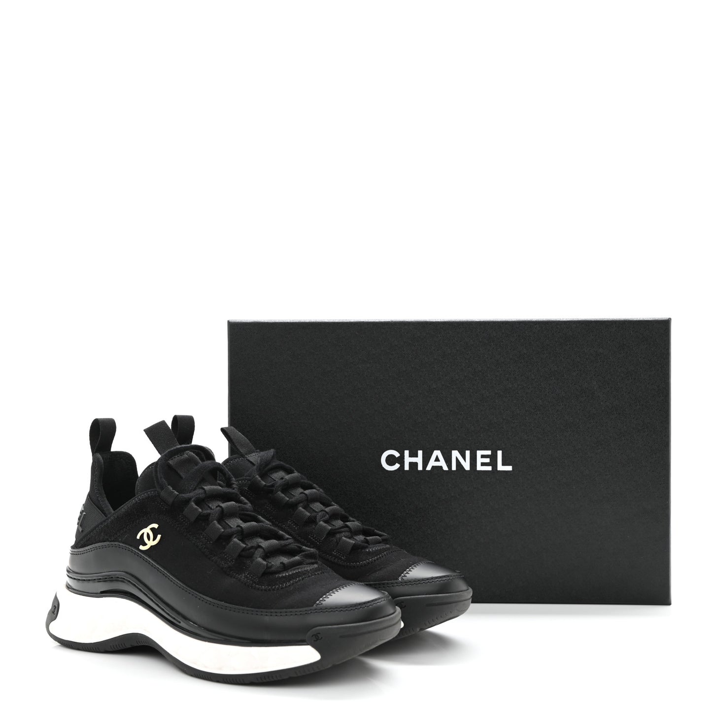 Velvet Calfskin Mixed Fibers CC Sneakers 36 Black