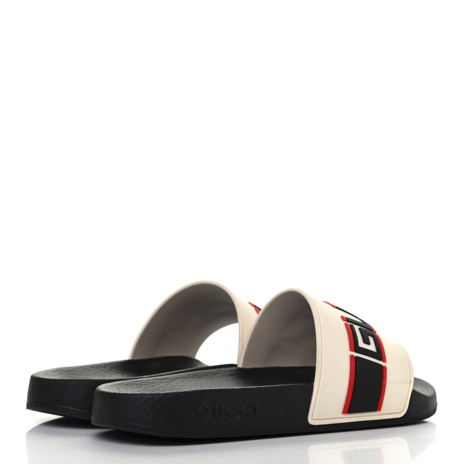 Gucci Rubber Stripe Mens Pool Slide Sandals 5 Ecru Poppy Black 3 of 4