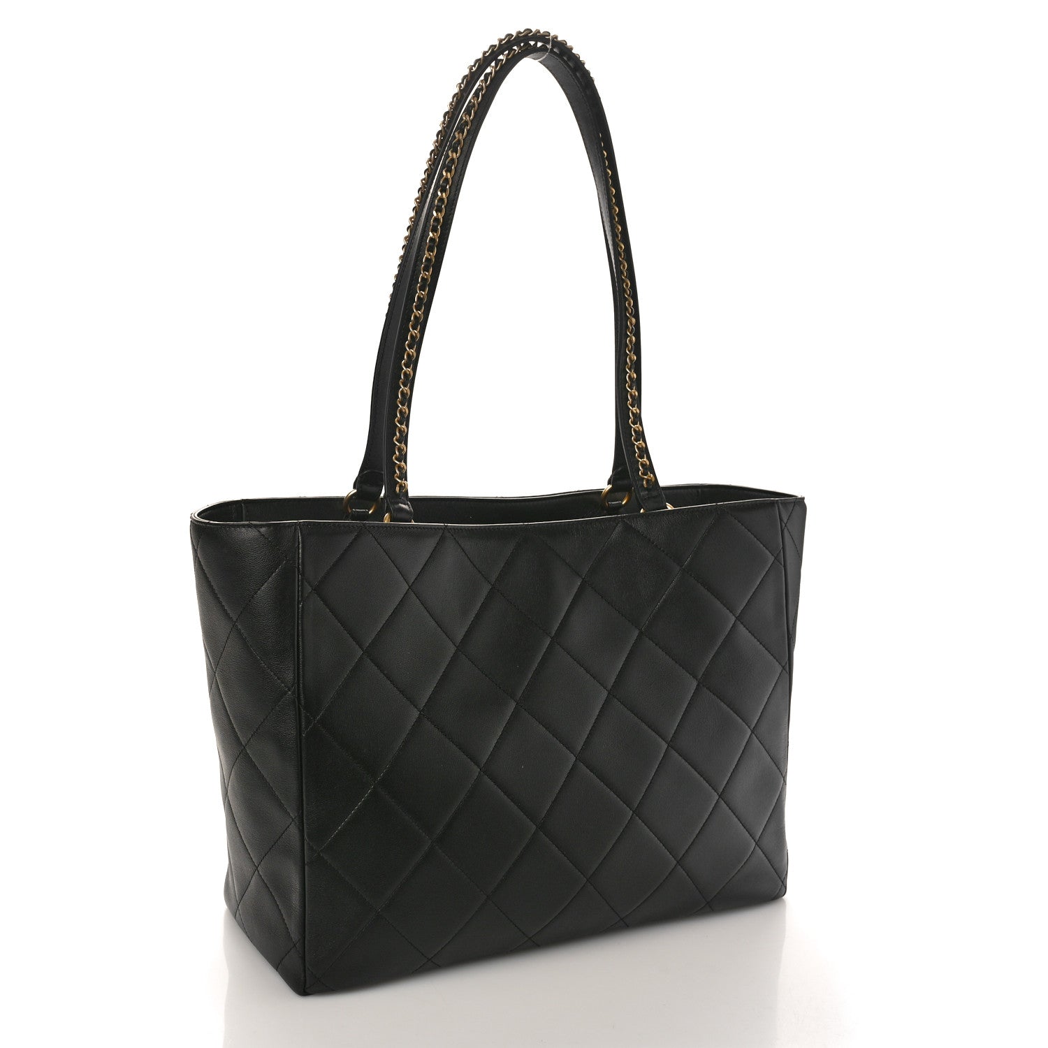 Chanel Calfskin Quilted Book Pocket Shopping Tote Black 3 of 12