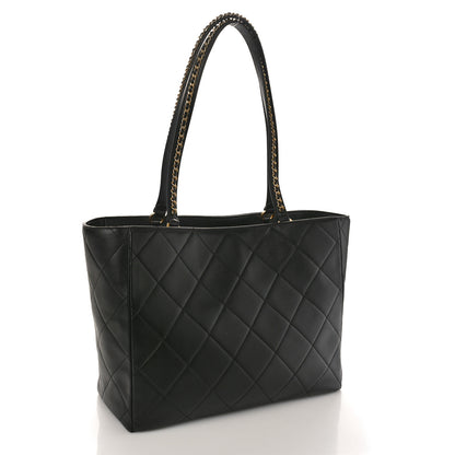 Chanel Calfskin Quilted Book Pocket Shopping Tote Black 3 of 12