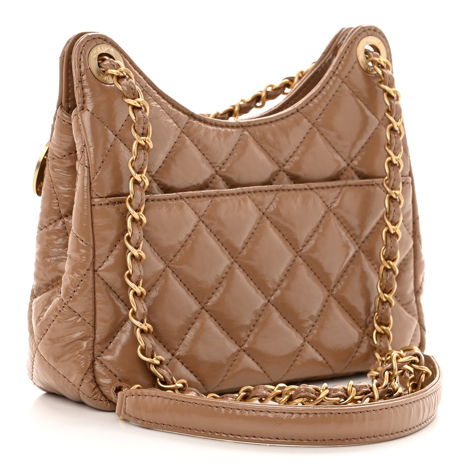 Chanel Shiny Crumpled Calfskin Quilted Small Wavy CC Hobo Dark Beige 3 of 10