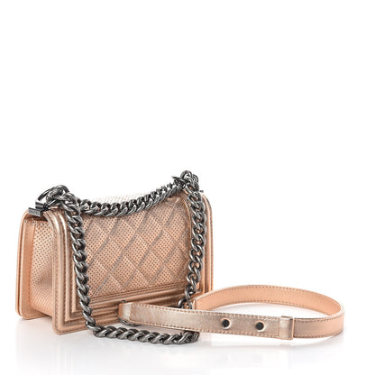 Chanel Metallic Calfskin Perforated Small Boy Flap Gold 2 of 9