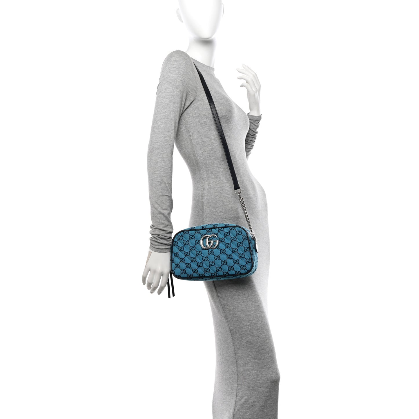 Monogram Multicolor Matelasse Diagonal Small GG Marmont Chain Shoulder Bag Light Blue