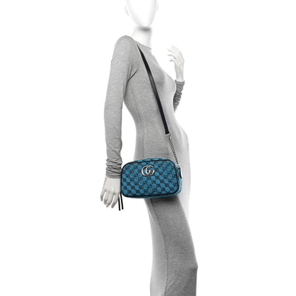 Gucci Monogram Multicolor Matelasse Diagonal Small GG Marmont Chain Shoulder Bag Light Blue 2 of 11