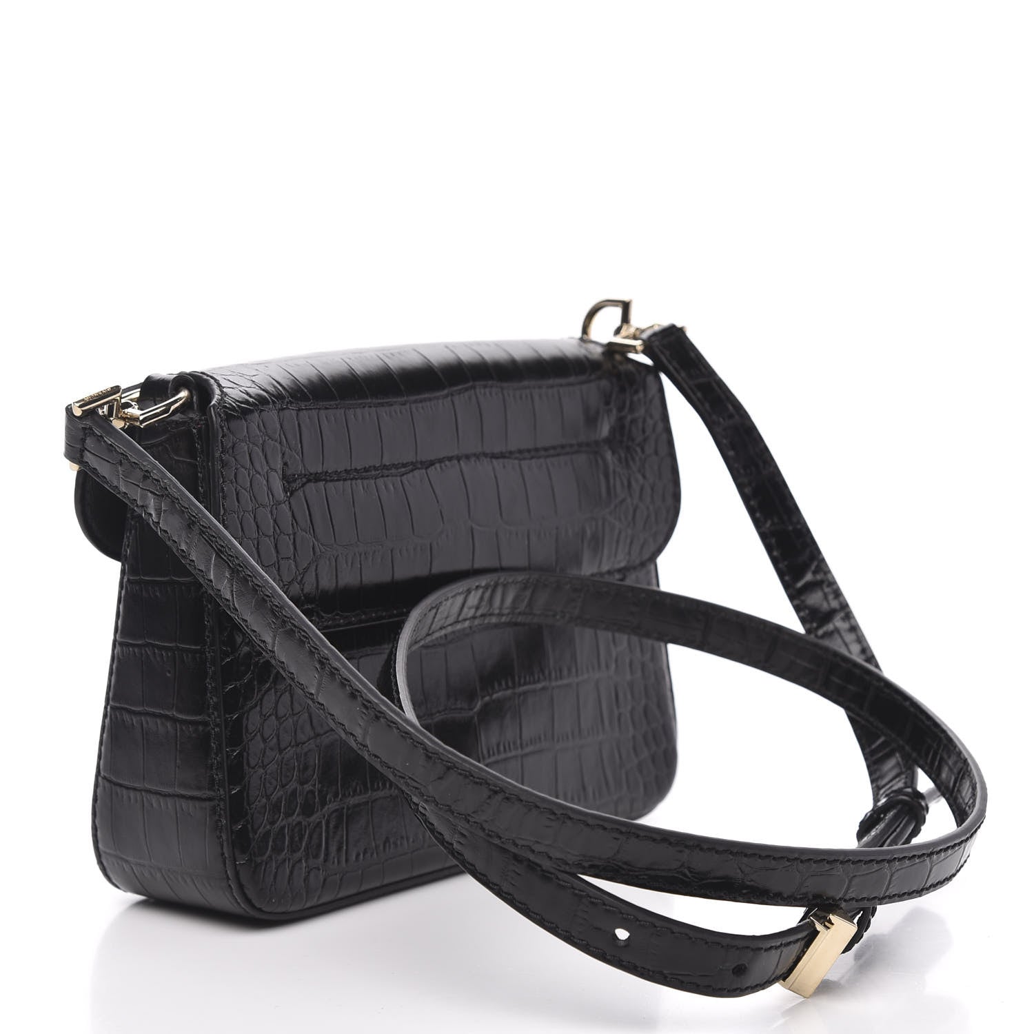 Givenchy Calfskin Crocodile Embossed Mini Nobile Shoulder Bag Black 3 of 8