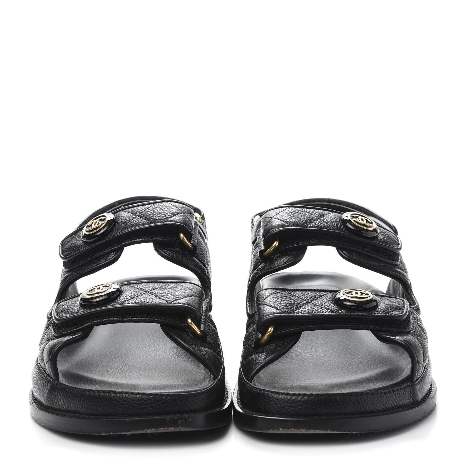 Chanel Grained Calfskin Velcro Dad Sandals 38.5 Black 2 of 9