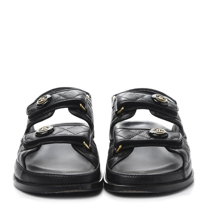 Chanel Grained Calfskin Velcro Dad Sandals 38.5 Black 2 of 9