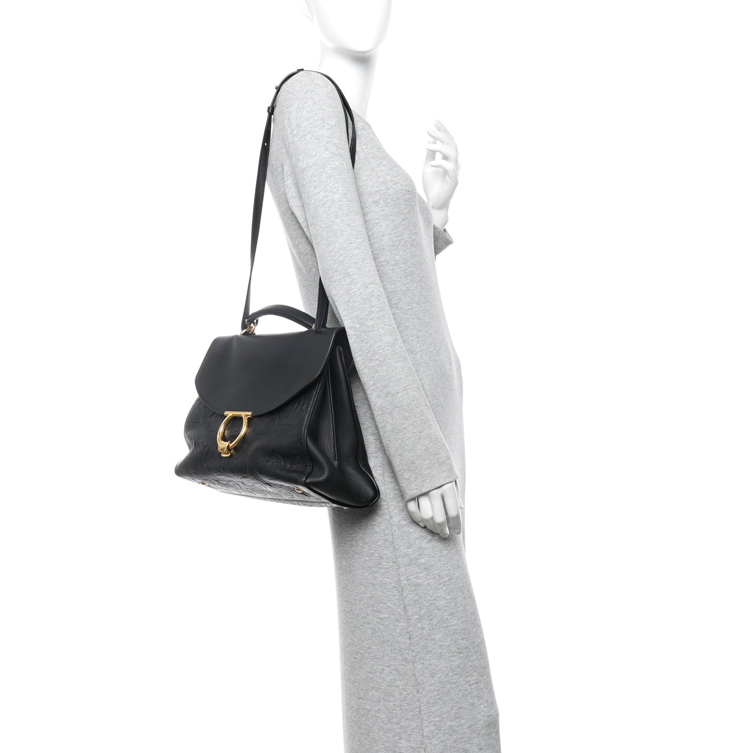 Salvatore Ferragamo Calfskin Embossed Medium Margot Top Handle Satchel Black 2 of 11