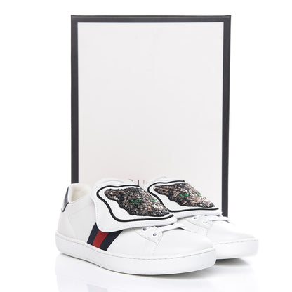 Gucci Calfskin Sequins Web Cat Womens Ace Sneakers 36 White 11 of 11