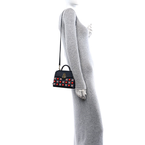 Grained Calfskin Studded Small Amberly Top Handle Crossbody Navy