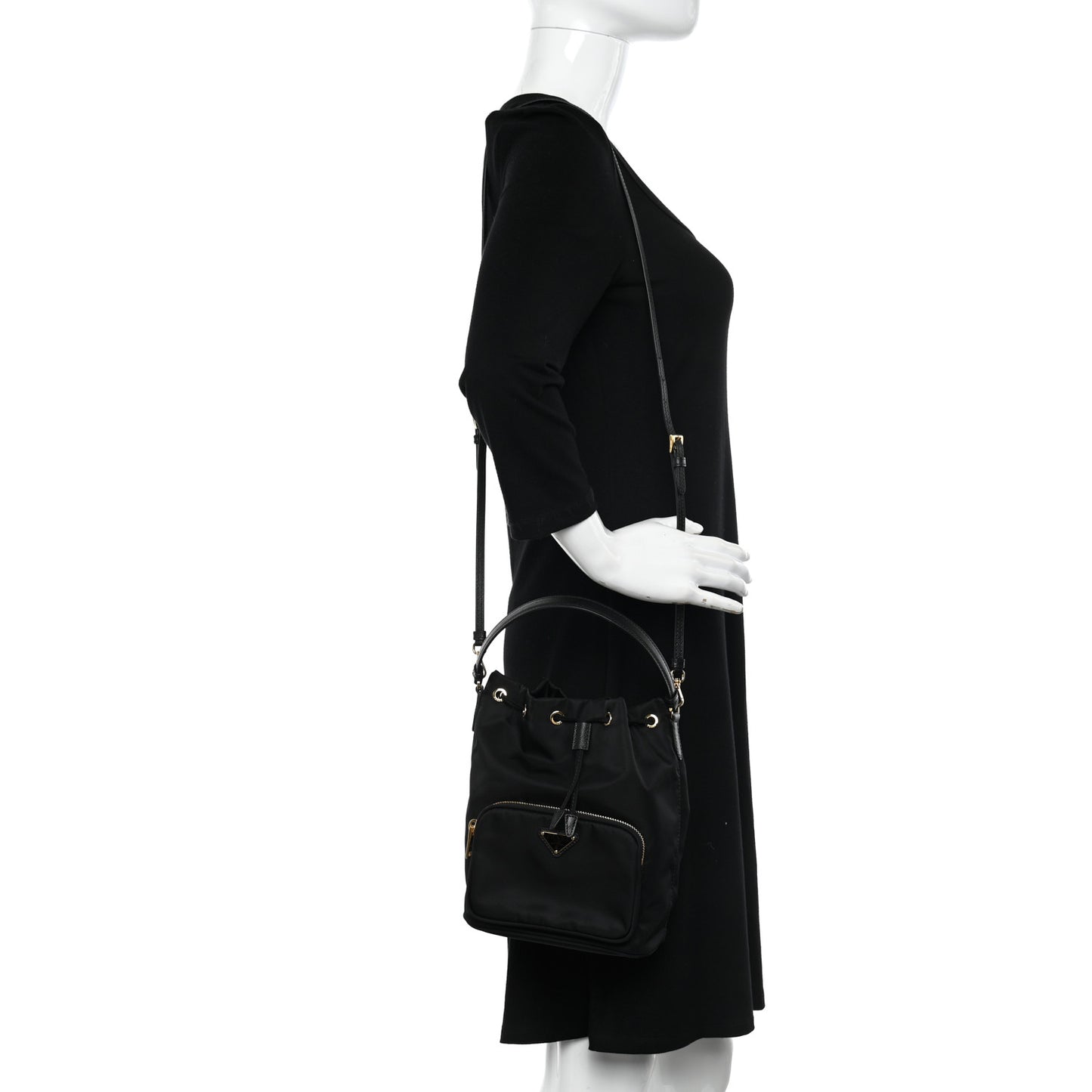 Re-Nylon Duet Drawstring Shoulder Bag Black