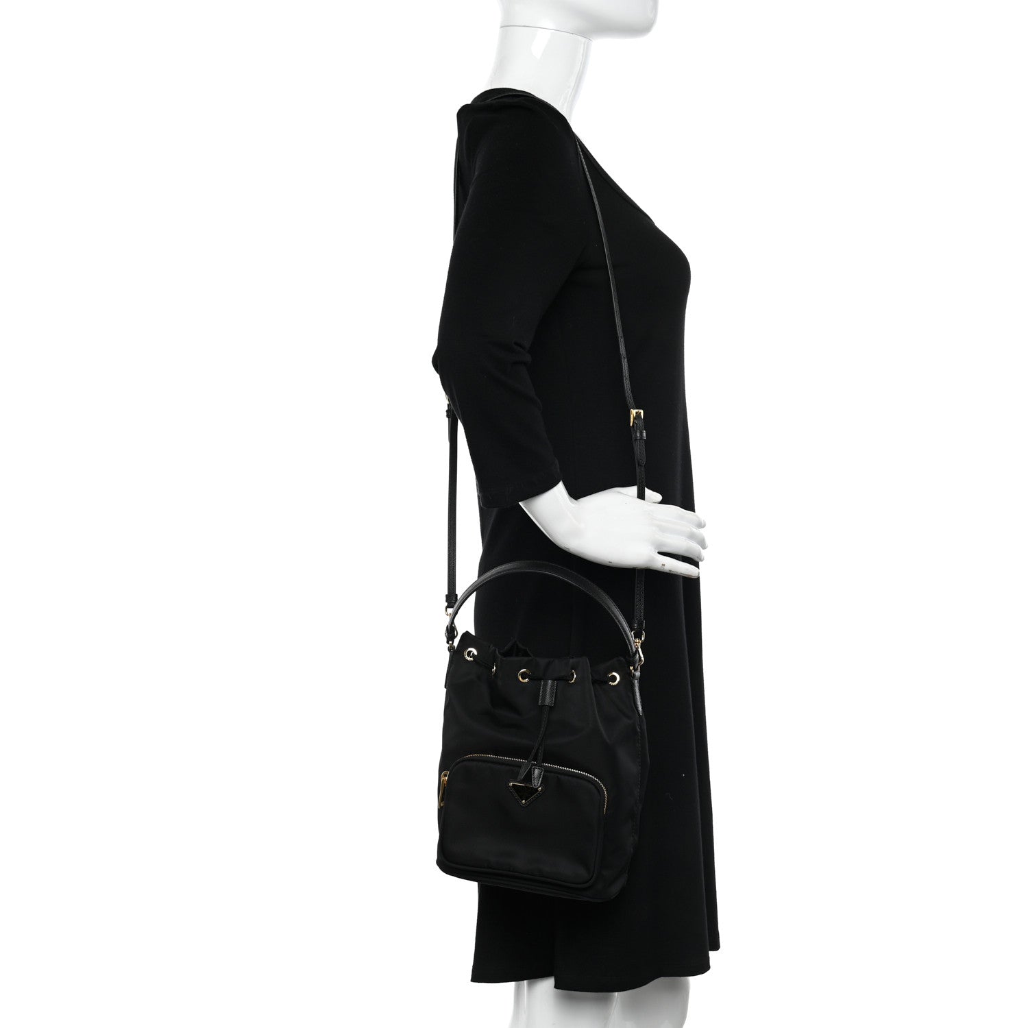 Prada Re-Nylon Duet Drawstring Shoulder Bag Black 2 of 9