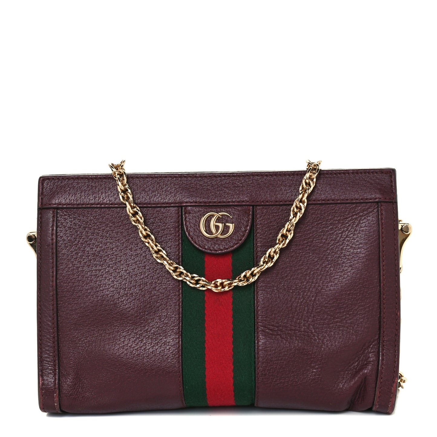 Calfskin GG Web Small Ophidia Chain Shoulder Bag Vintage Bordeaux