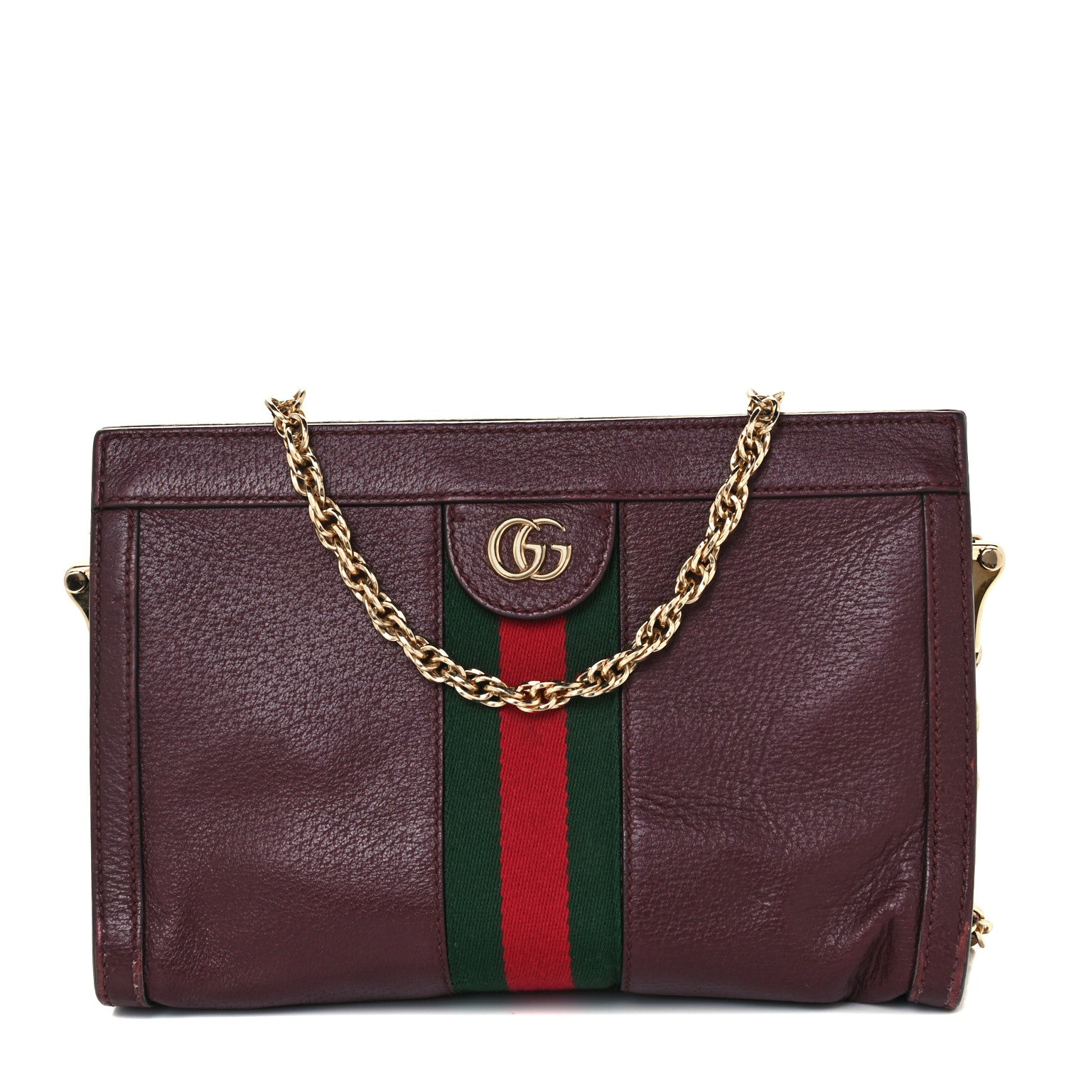 Gucci Calfskin GG Web Small Ophidia Chain Shoulder Bag Vintage Bordeaux 1 of 11