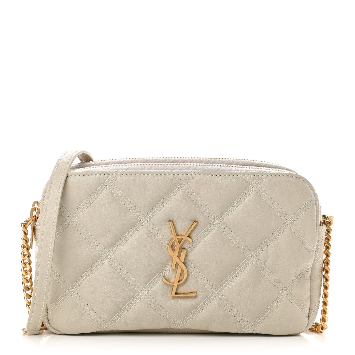 Grained Lambskin Quilted Mini Becky Double Zip Bag Vintage White