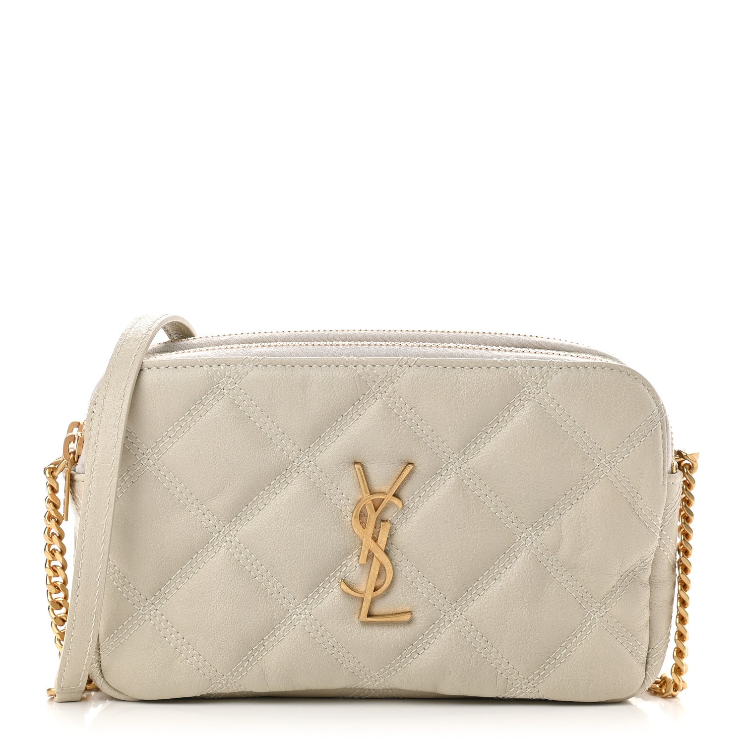 Saint Laurent Grained Lambskin Quilted Mini Becky Double Zip Bag Vintage White 1 of 11