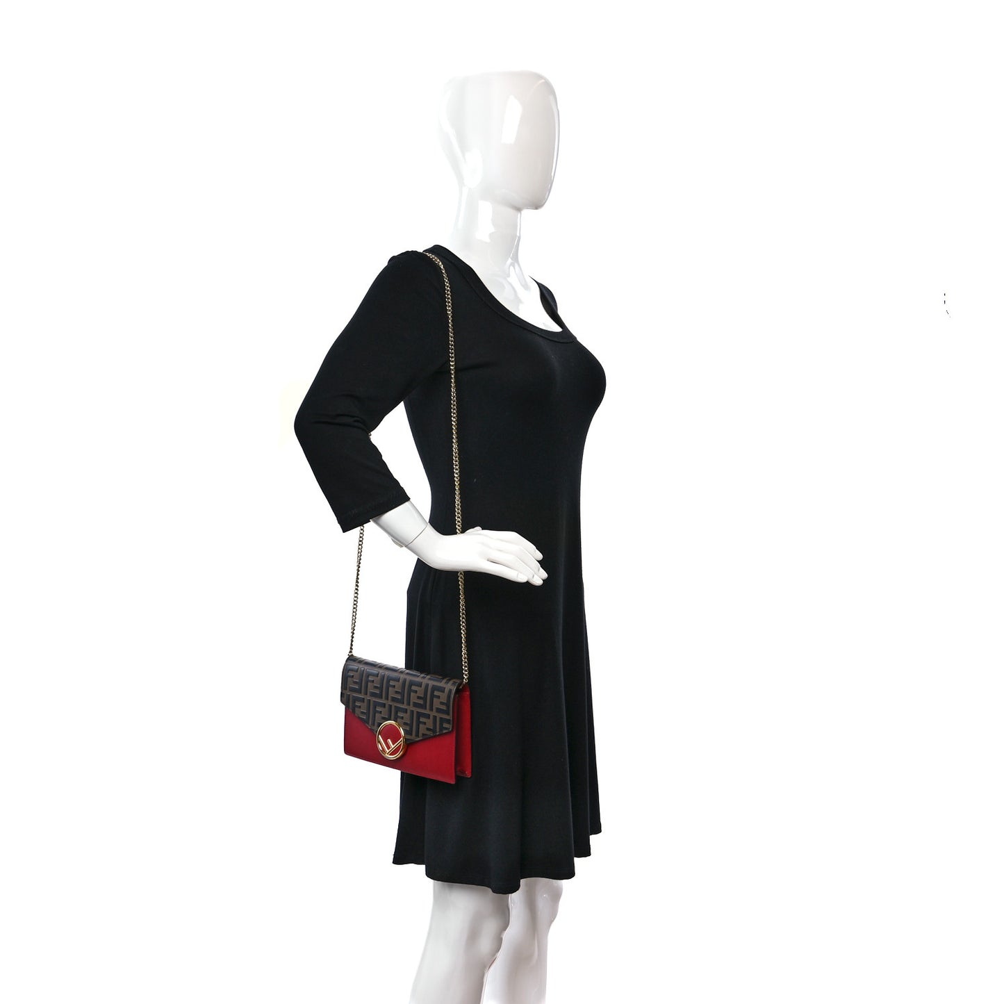 Vitello Cruise F is Fendi FF 1974 Embossed Medium Envelope Wallet On Chain Fragola Maya Black