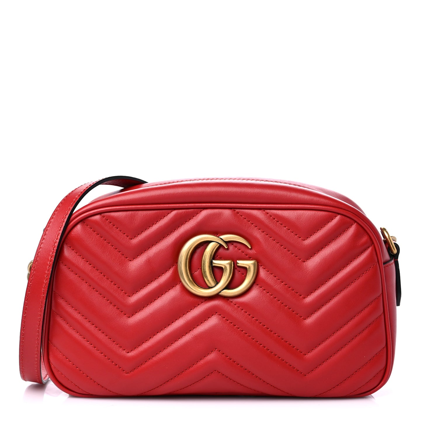 Calfskin Matelasse Small GG Marmont Chain Shoulder Bag Hibiscus Red
