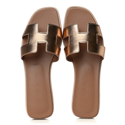 Hermes Metallic Calfskin Oran Sandals 37 Rose Dore 5 of 12