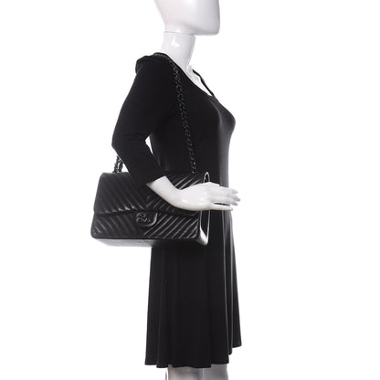 Chanel Lambskin Chevron Quilted Jumbo Double Flap So Black 2 of 19