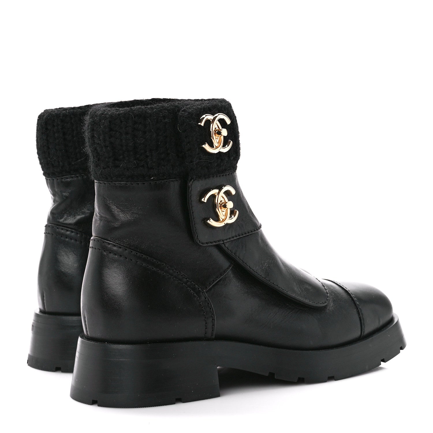 Chanel Calfskin Knit CC Short Boots 37 Black 4 of 11