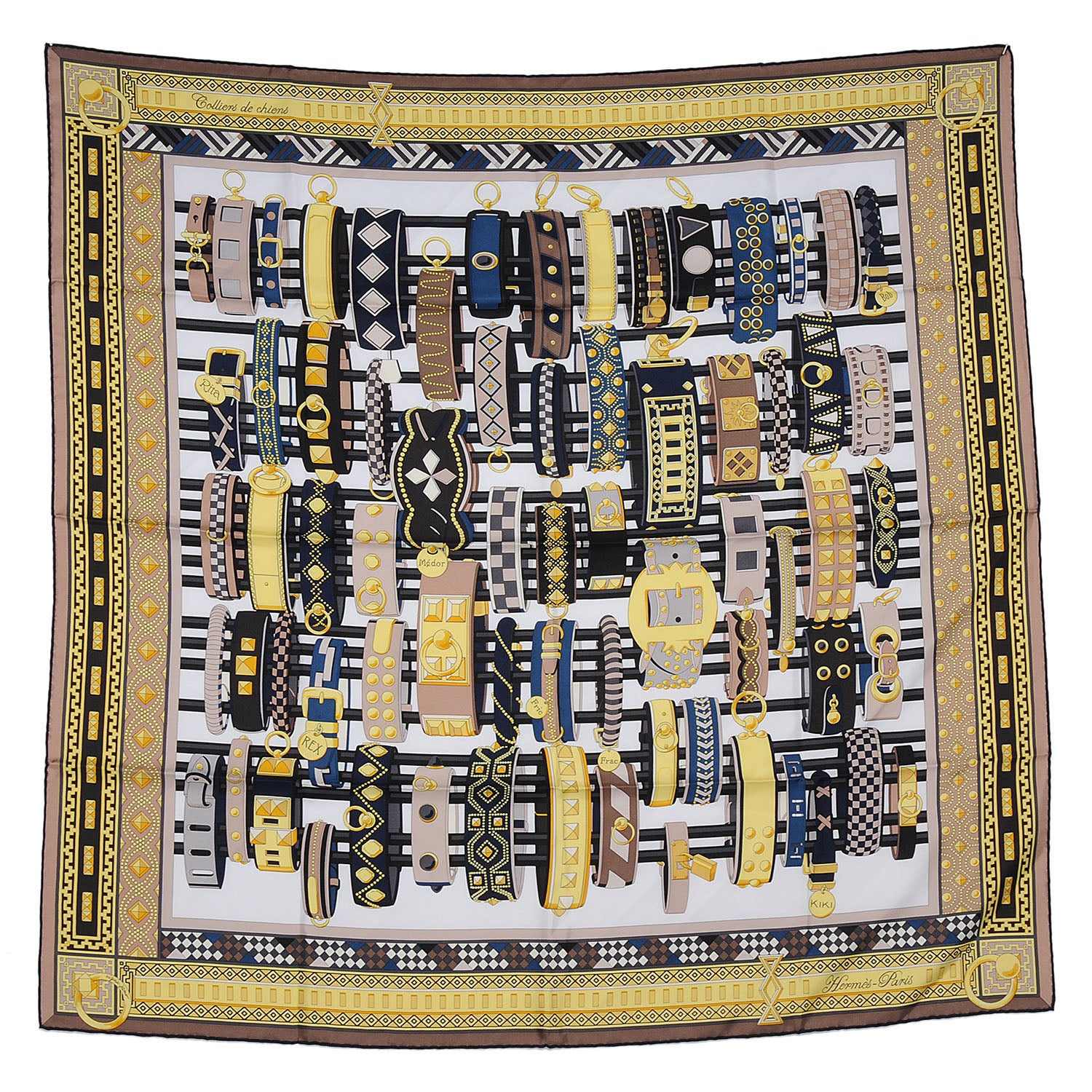 Hermes Silk Colliers de Chiens Scarf 90 Jaune 2 of 5