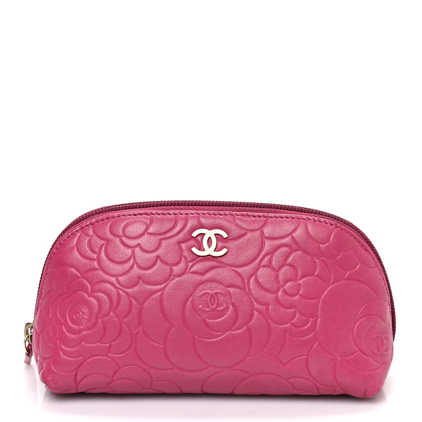 Lambskin Camellia Embossed Cosmetic Case Pink