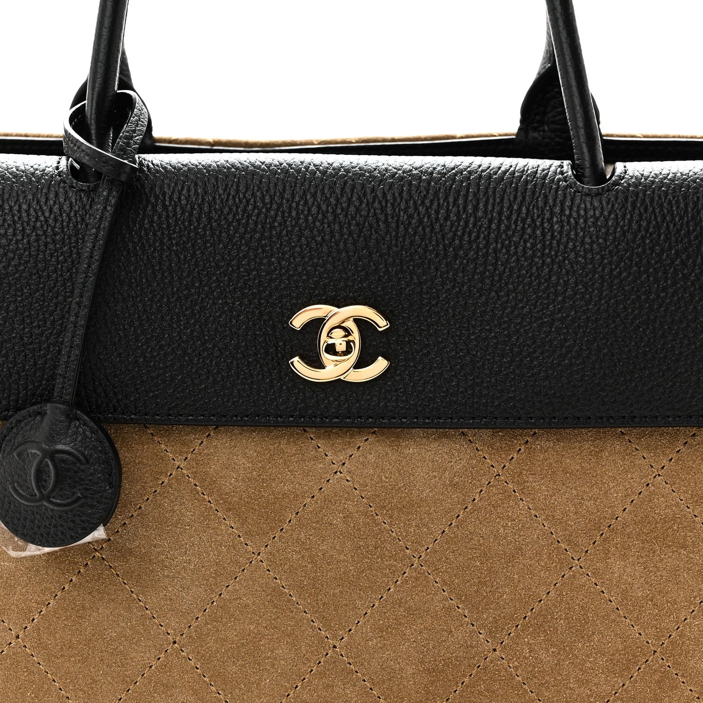 Grained Calfskin Suede Urban Essentials Shopping Bag Dark Beige Black