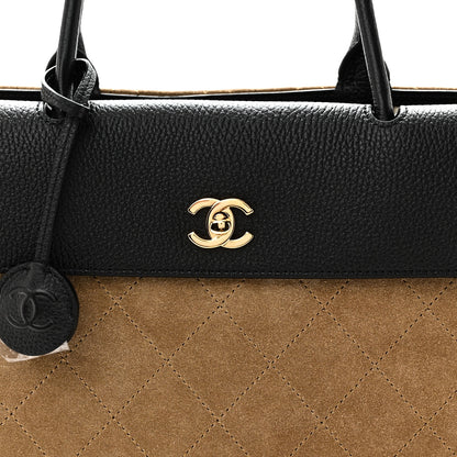 Chanel Grained Calfskin Suede Urban Essentials Shopping Bag Dark Beige Black 8 of 10