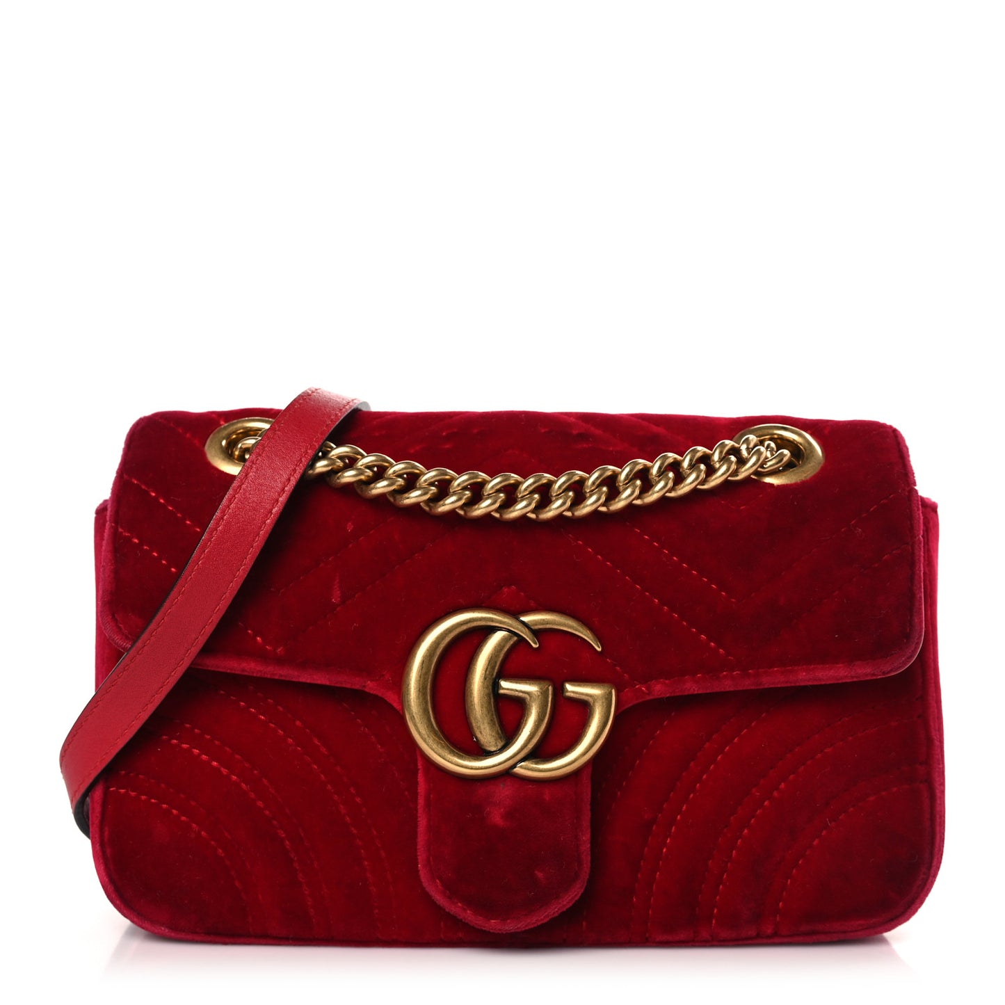Velvet Matelasse Mini GG Marmont Shoulder Bag Hibiscus Red