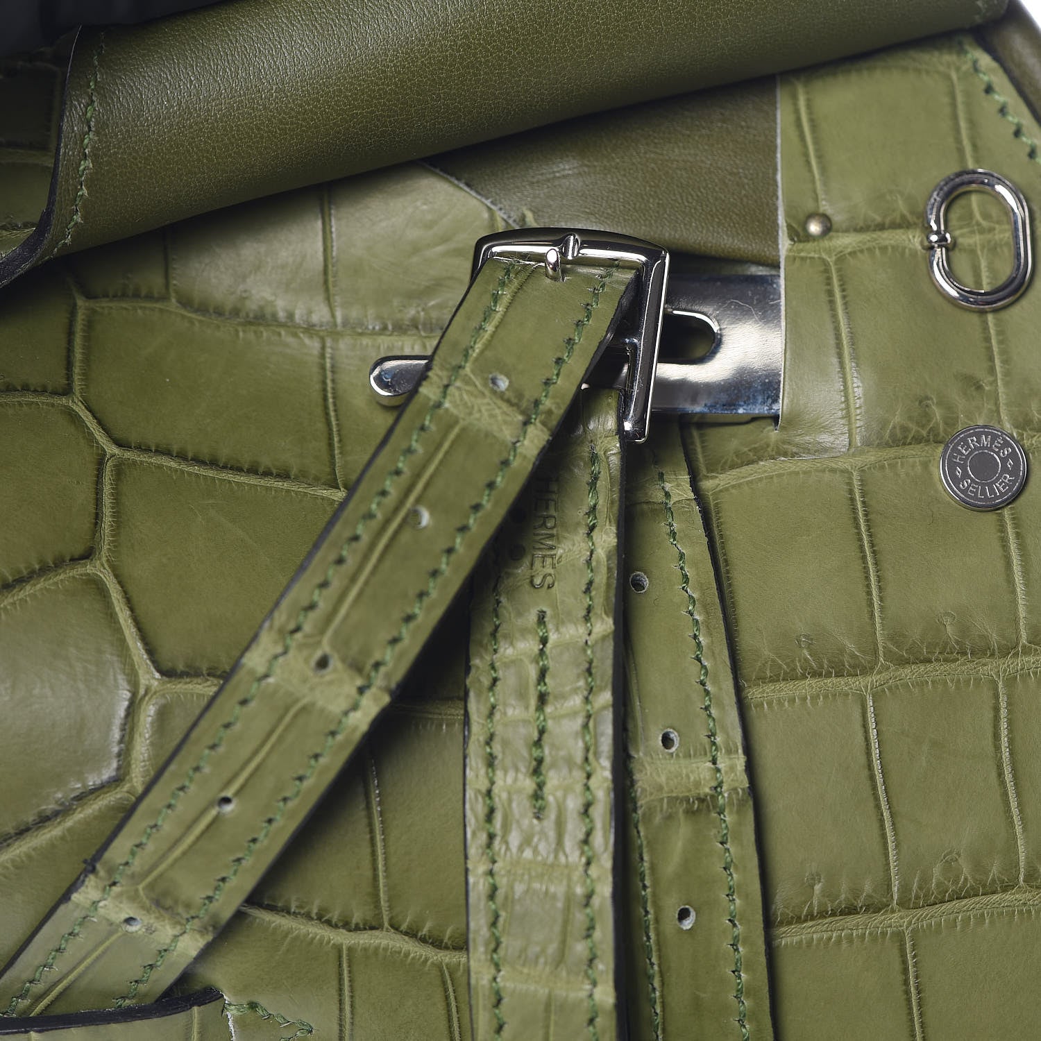 Hermes Crocodile Niloticus Ultra Soft Mini Steinkraus Saddle Vert Pelouse 16 of 34