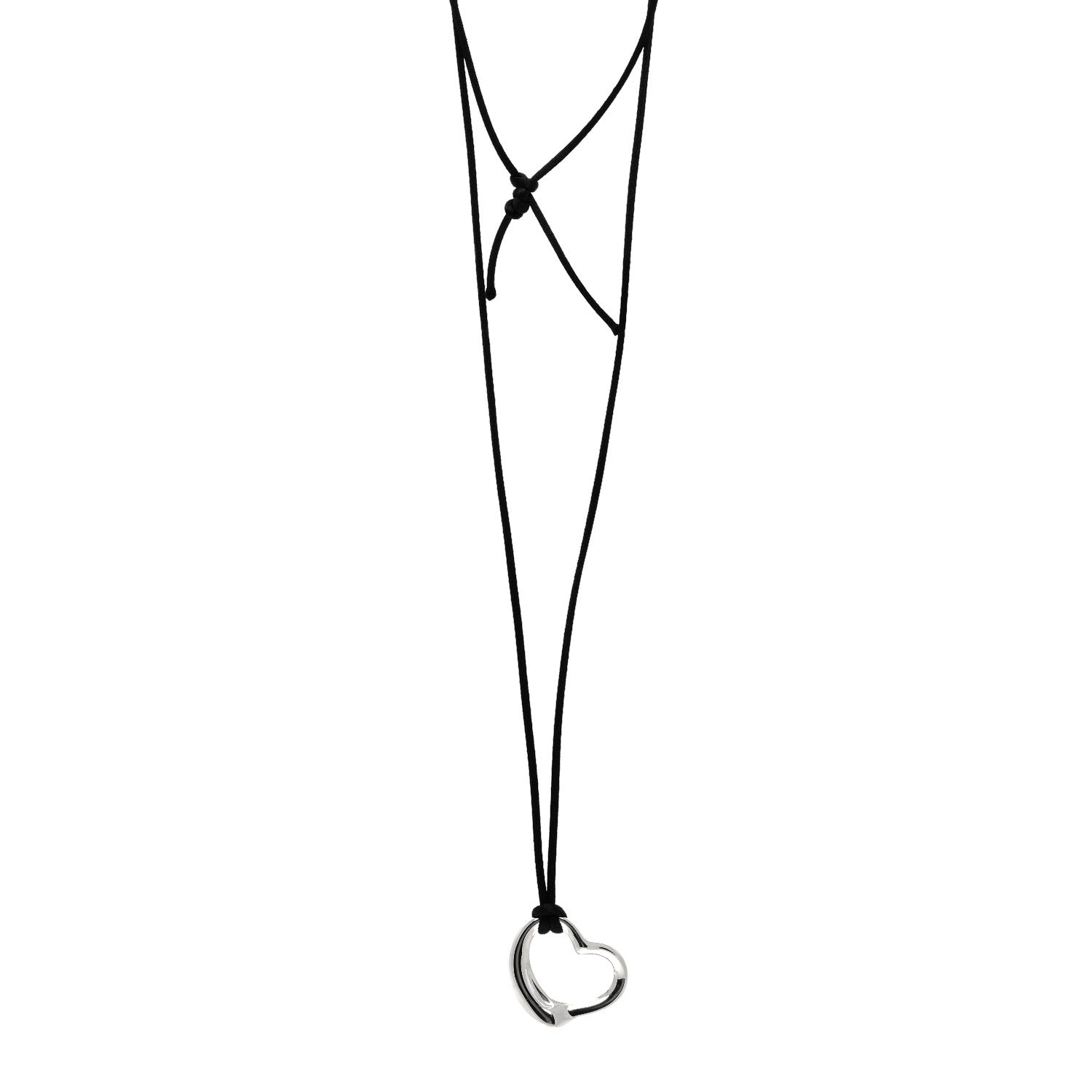 Tiffany Sterling Silver 36mm Elsa Peretti Open Heart Pendant Cord Necklace 1 of 4
