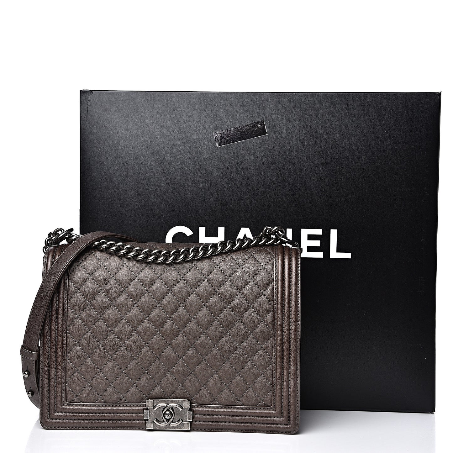 Calfskin Quilted Large Boy Flap Brown