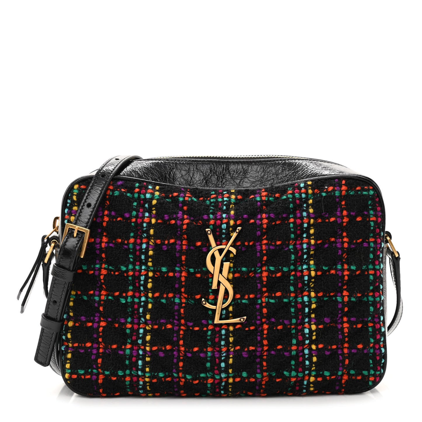Tweed Calfskin Monogram Lou Camera Bag Black