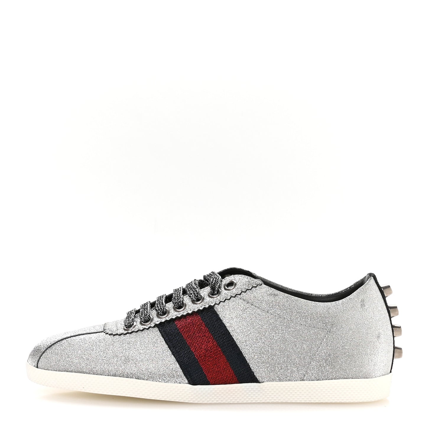 Glitter Fabric Studded Web Womens Sneakers 37 Silver