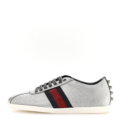 Gucci Glitter Fabric Studded Web Womens Sneakers 37 Silver 1 of 9