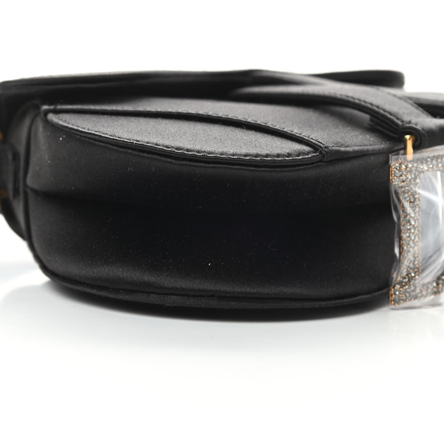 Satin Crystal Mini Saddle Bag Black