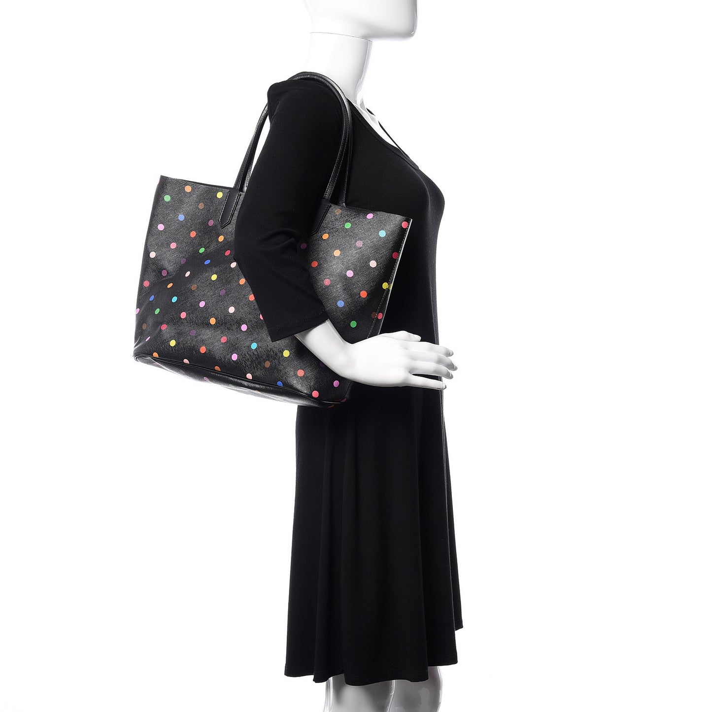 Textured Coated Canvas Medium Dots Print Antigona Tote Black