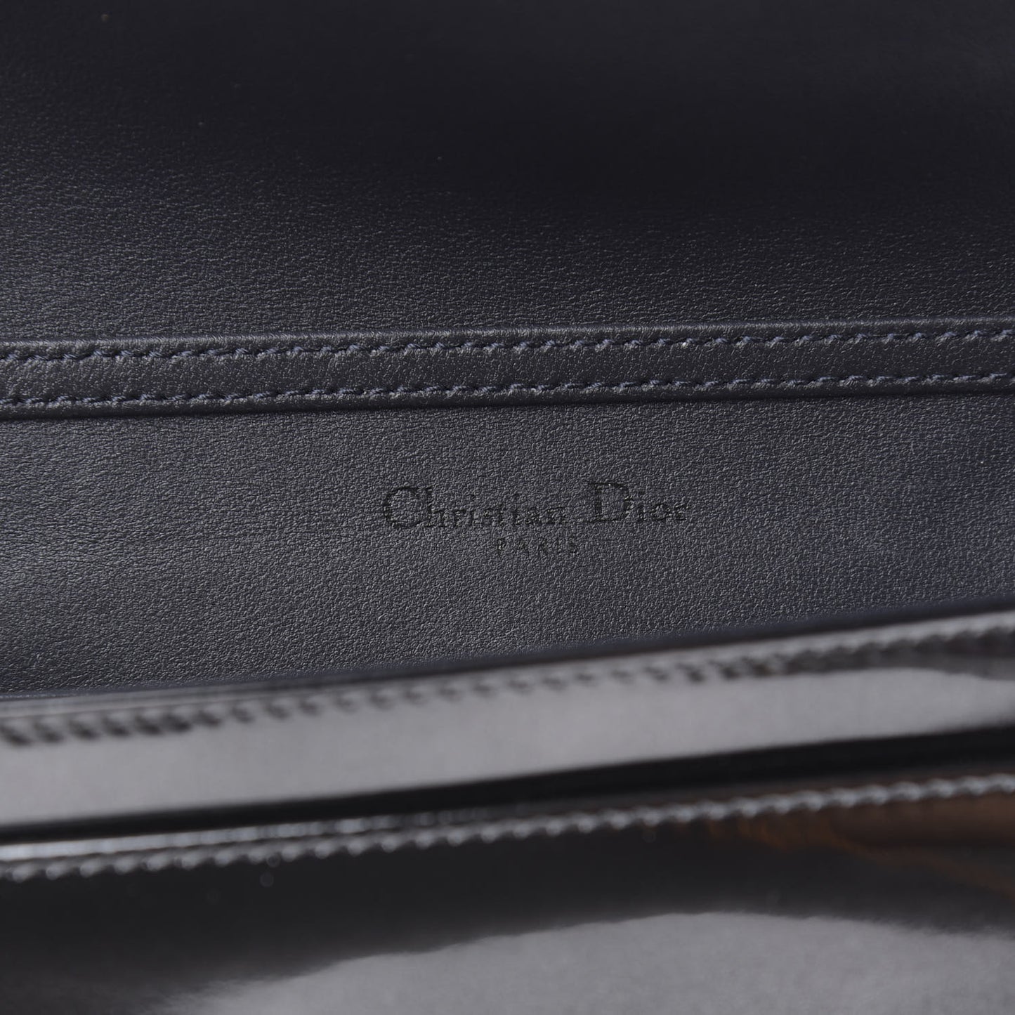 Metallic Patent Micro-Cannage Diorama Wallet on Chain Pouch Onyx Black