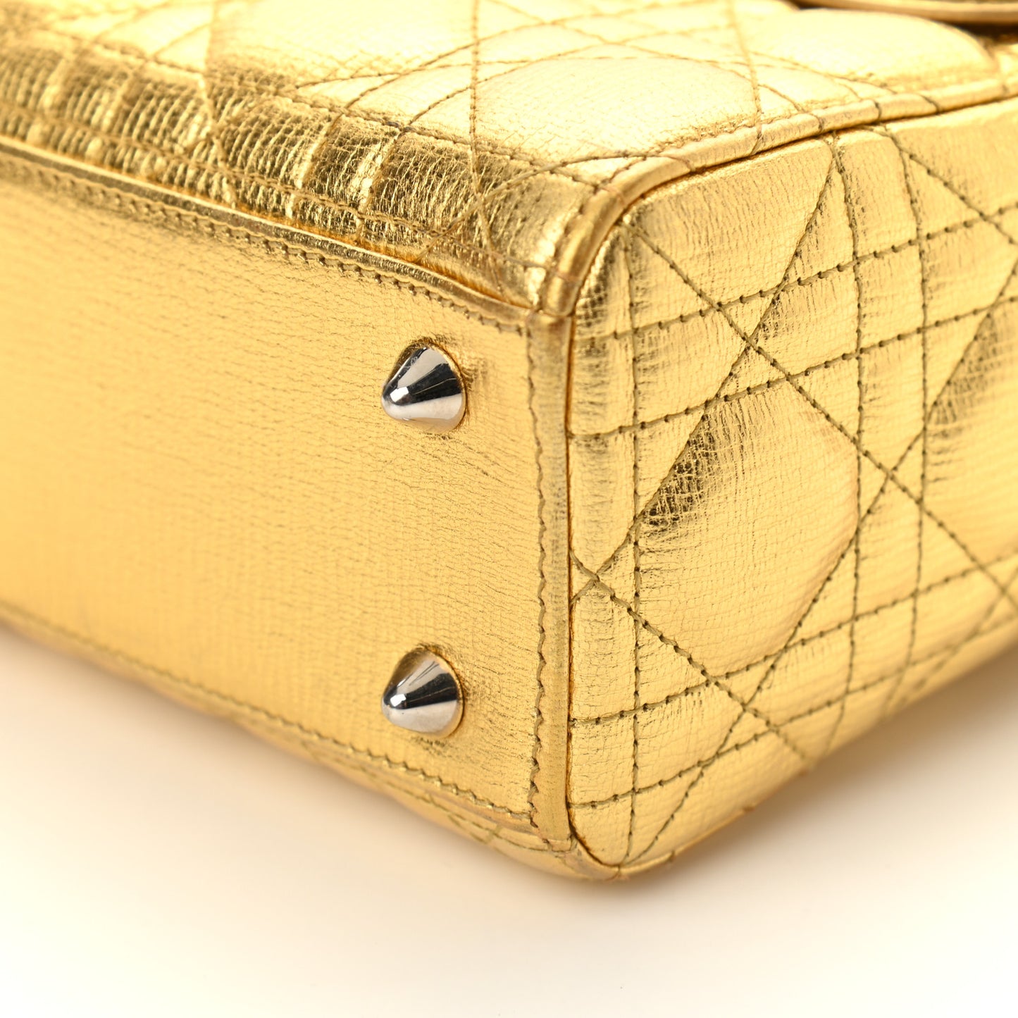 Metallic Grained Calfskin Cannage Small Lucky Badges My Lady Dior Gold