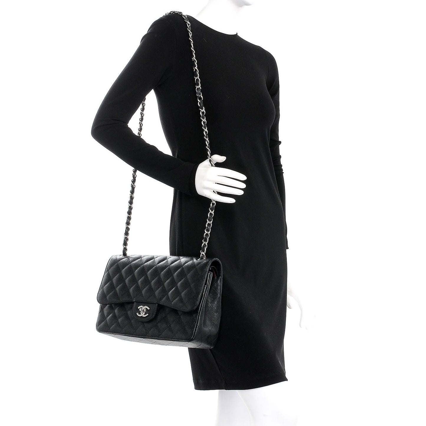 Caviar Quilted Jumbo Double Flap Black