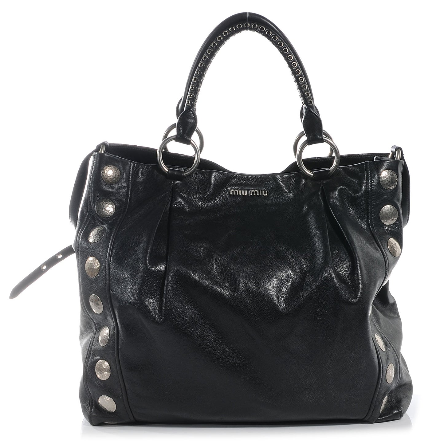 Soft Calfskin Hammered Stud Shopping Tote Nero